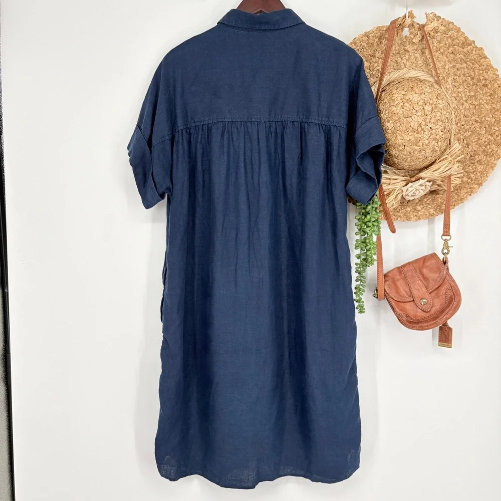 J. Crew Relaxed-Fit Short-Sleeve Baird McNutt Irish Linen Shirtdress Navy L